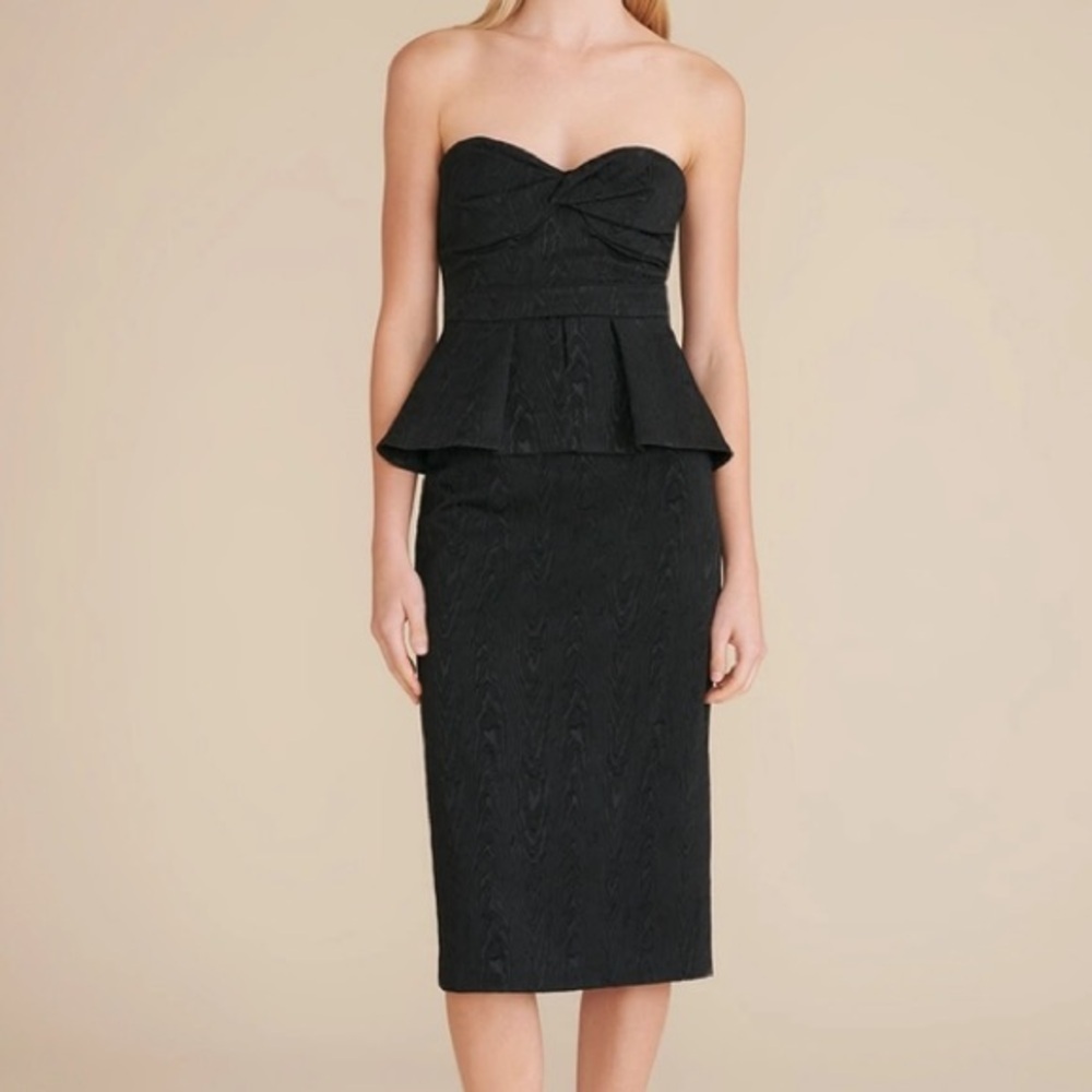 Veronica Beard Allyson Strapless Jacquard Peplum Midi Dress Black Size 0
